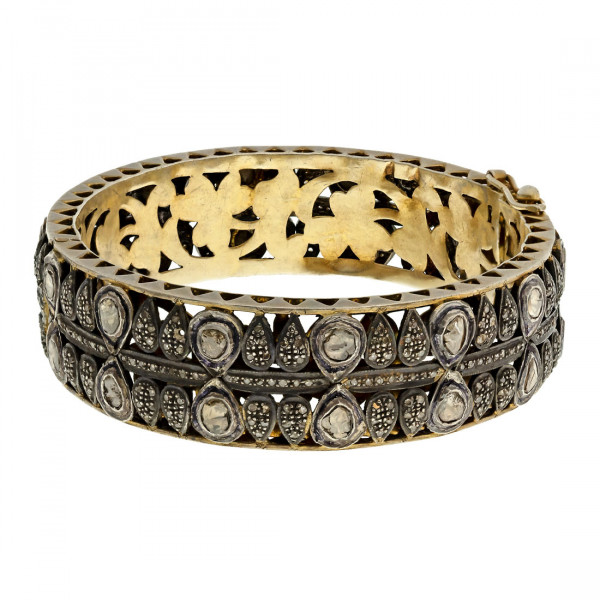 Silver Bracelet with Gold Adorned and Diamonds