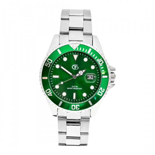 GT Watch Stainless Steel with Green Rotatable Bezel