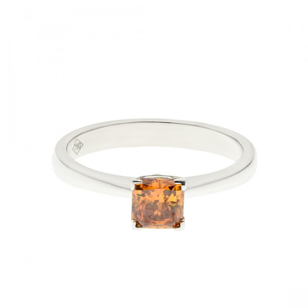 Κ18 White Gold Ring with Natural Fancy Deep Yellowish Orange Diamond