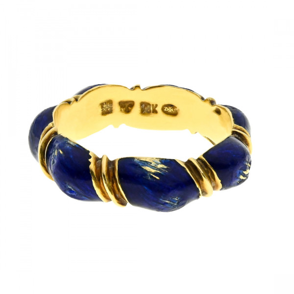 Χρυσή Κ18 Βέρα Royal Blue Enamel 